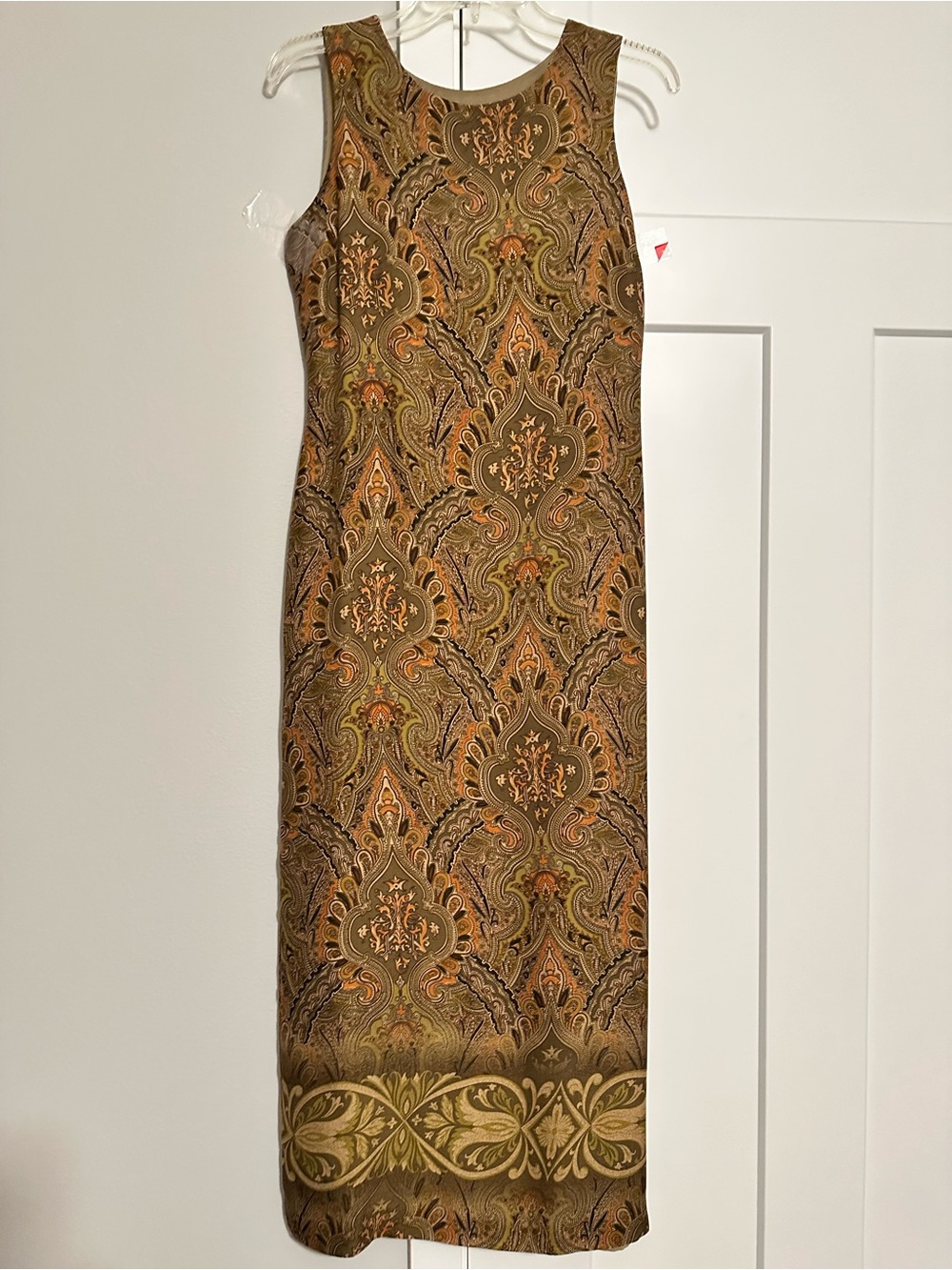 Casual Corner 100% pure silk Sleeveless Brown Paisley Maxi Dress size S